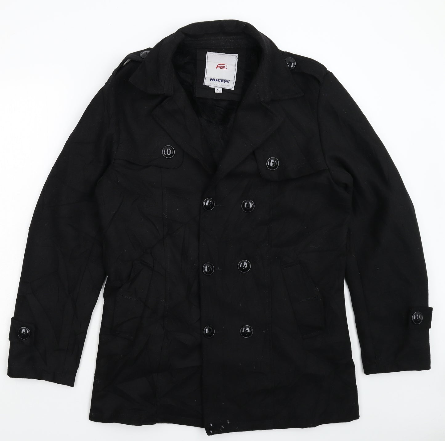 Hucen Mens Black   Jacket Coat Size M