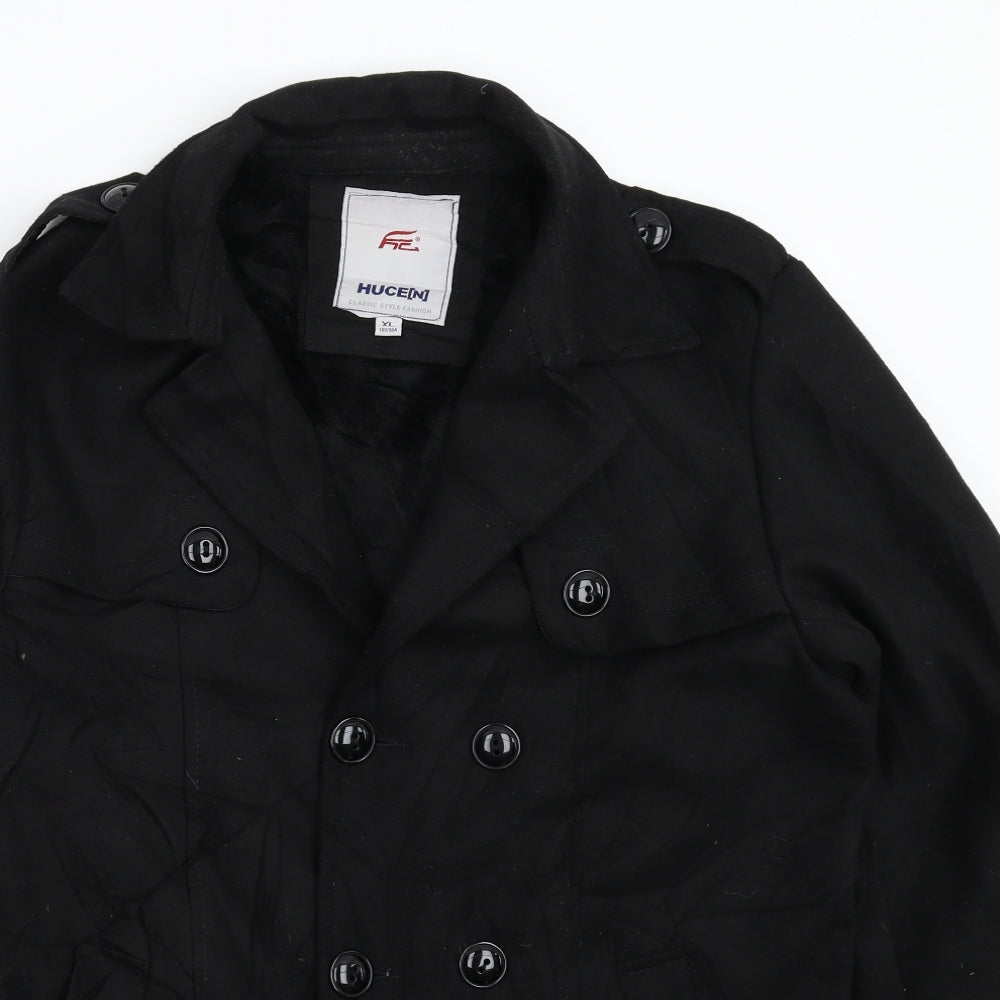 Hucen Mens Black   Jacket Coat Size M