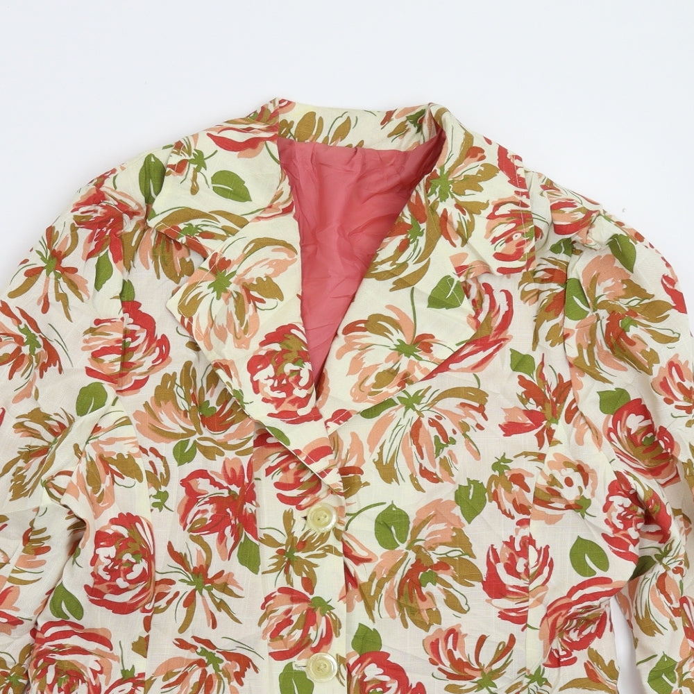 Preworn Womens White Floral  Jacket Blazer Size 16