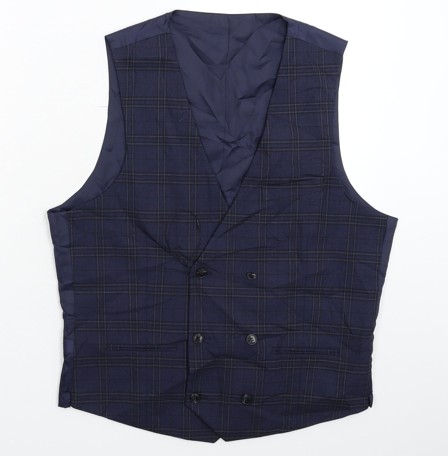 Marks and Spencer Mens Blue Check  Jacket Suit Waistcoat Size M