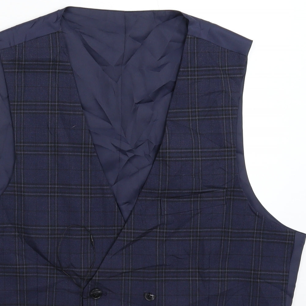 Marks and Spencer Mens Blue Check  Jacket Suit Waistcoat Size M