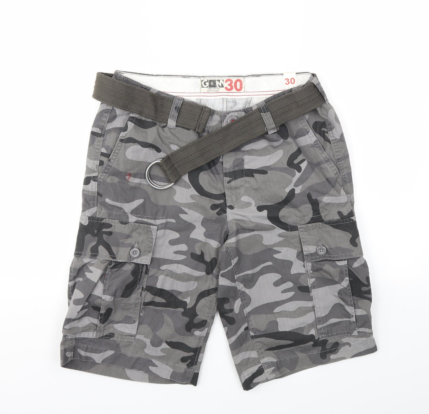 G&M Mens Grey Camouflage  Cargo Shorts Size 30 in