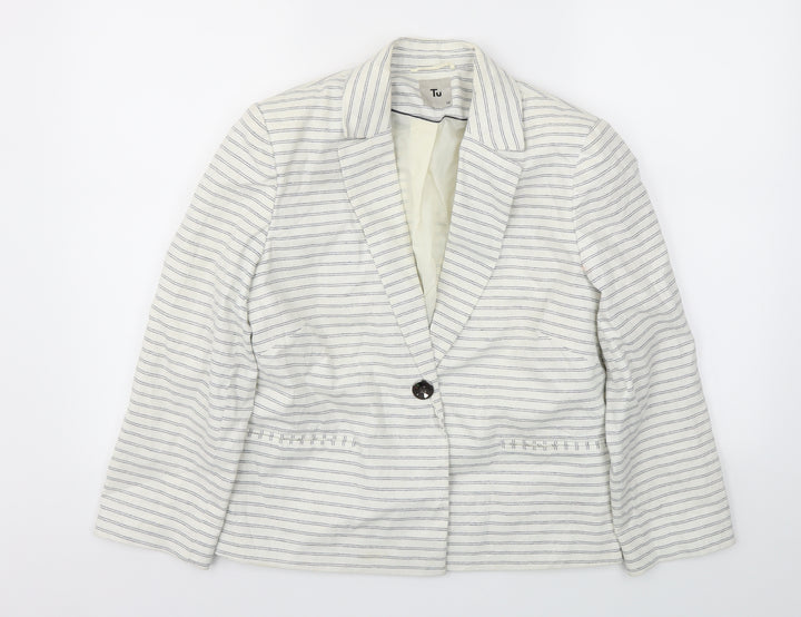 TU Womens White Striped Jacket Blazer Size 12