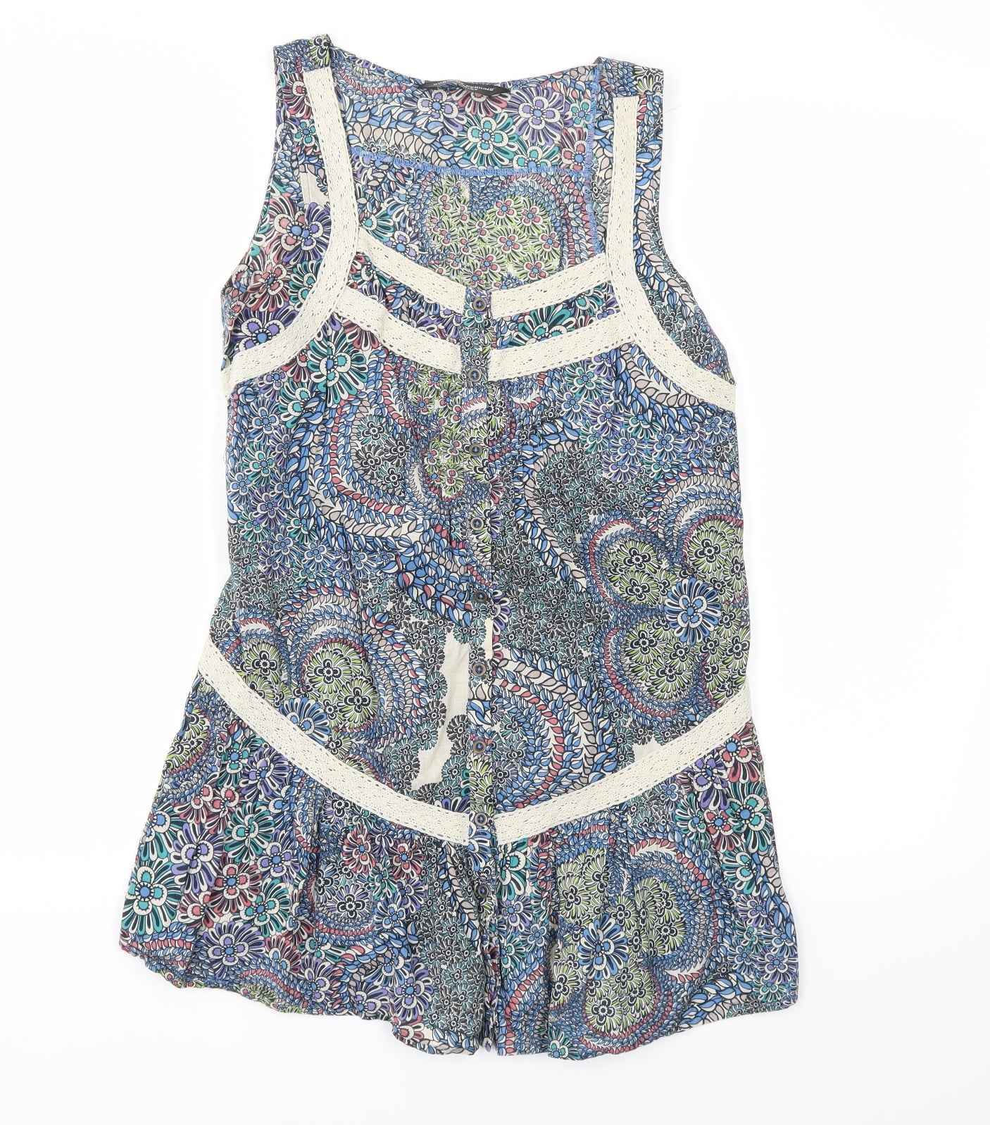 Dorothy Perkins Womens Blue Floral  Basic T-Shirt Size 8