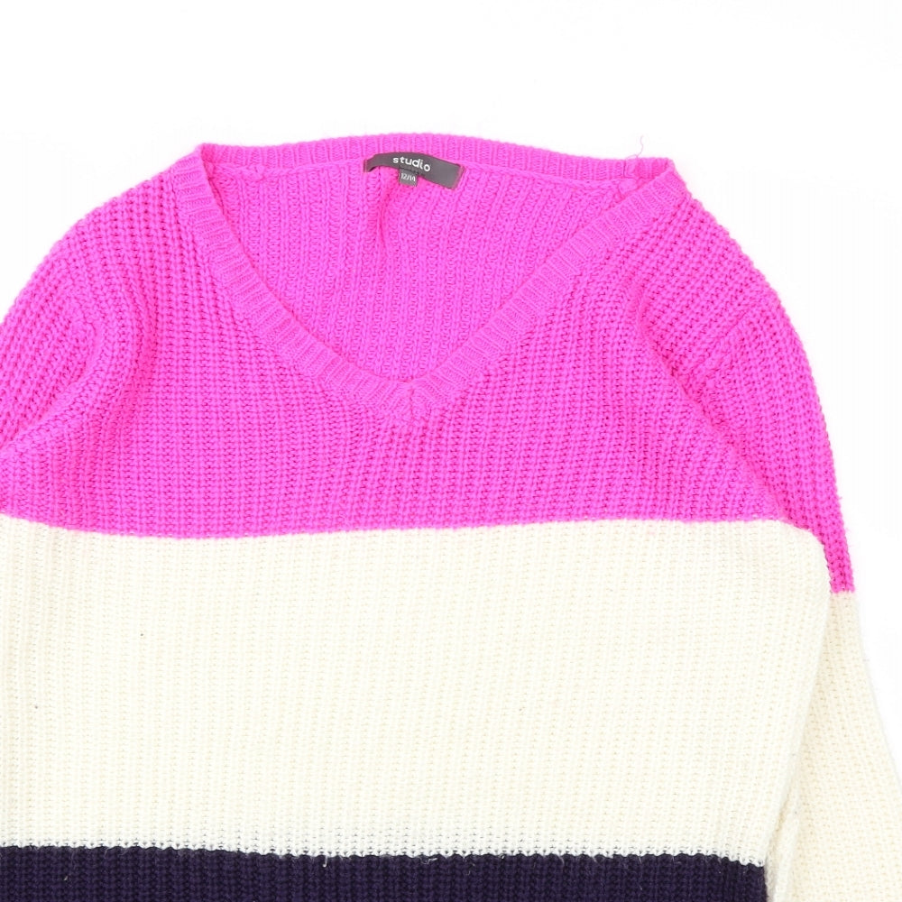 Stuidio Womens Pink Striped  Pullover Jumper Size 12