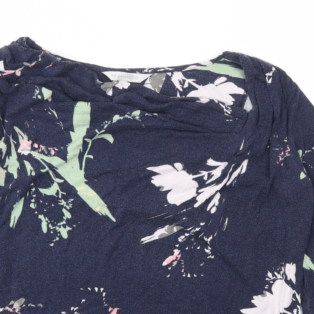 RJR.John Rocha Womens Blue Floral  Basic T-Shirt Size 12