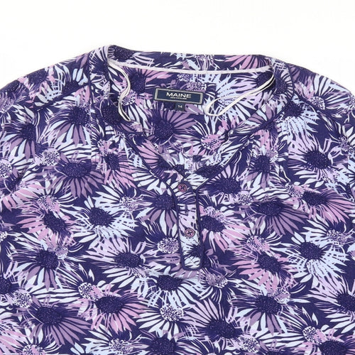 Maine Womens Purple Floral  Basic T-Shirt Size 14