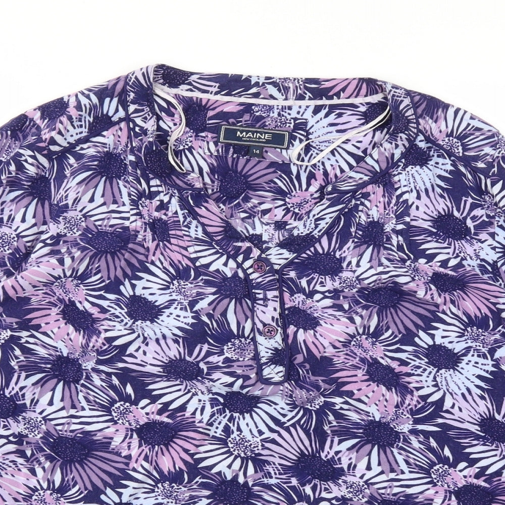 Maine Womens Purple Floral  Basic T-Shirt Size 14