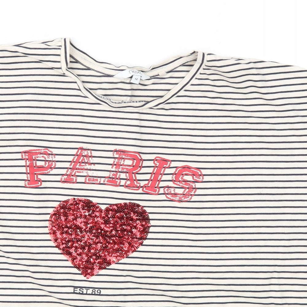 NEXT Womens Beige Striped  Basic T-Shirt Size 12