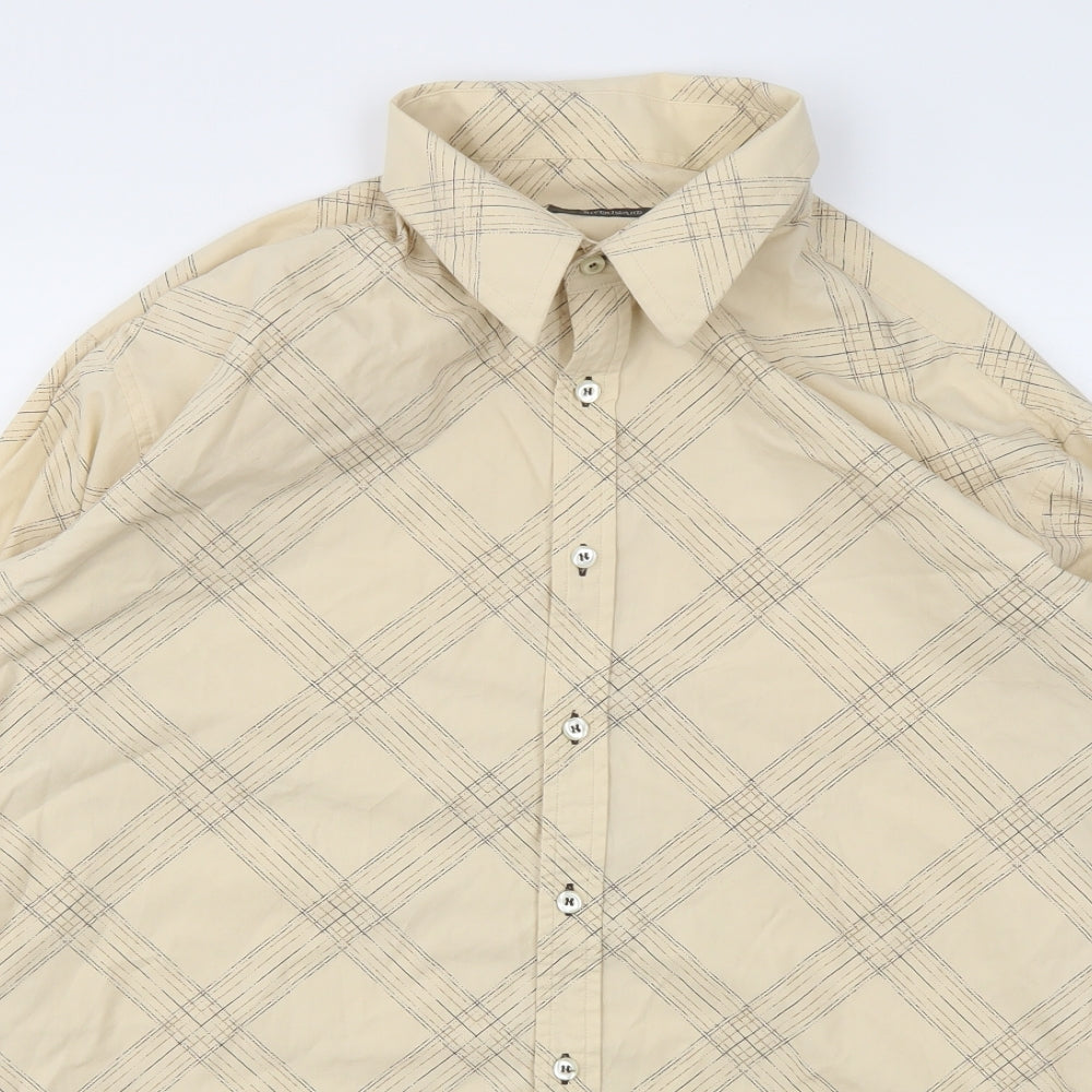 River Island Mens Beige Argyle/Diamond   Dress Shirt Size XL