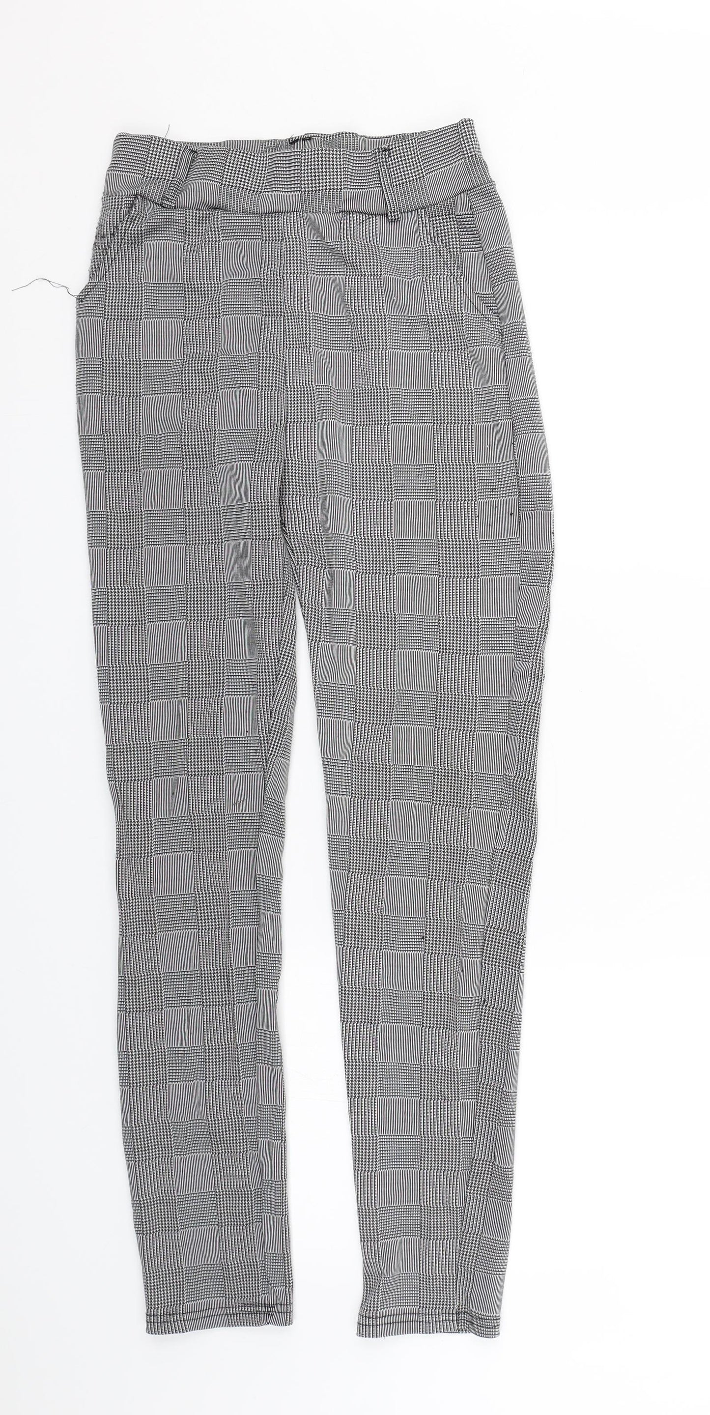 Preworn Girls Black Check  Jegging Trousers Size 14-15 Years
