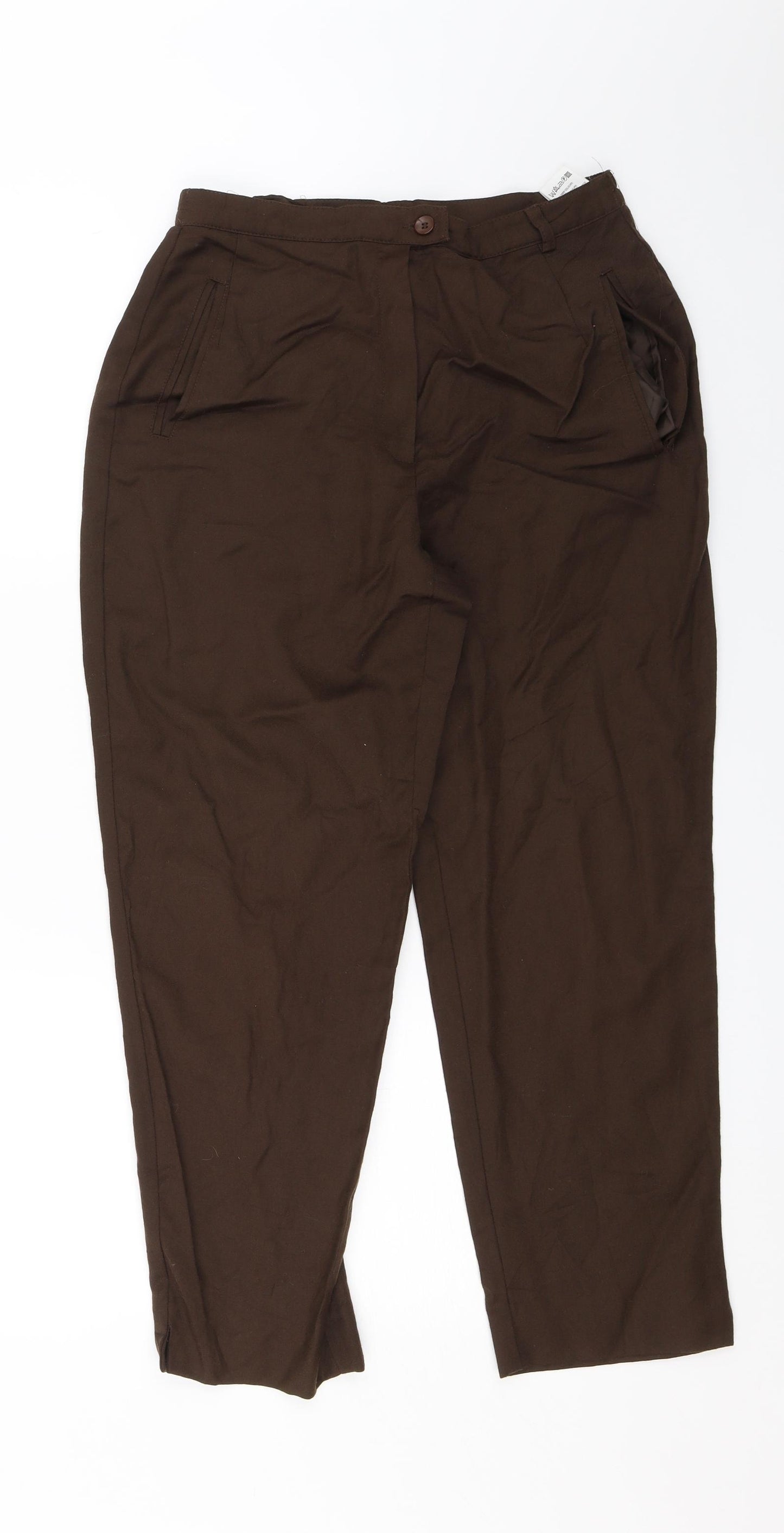 M&S Womens Brown   Cropped Trousers Size 14 L25 in