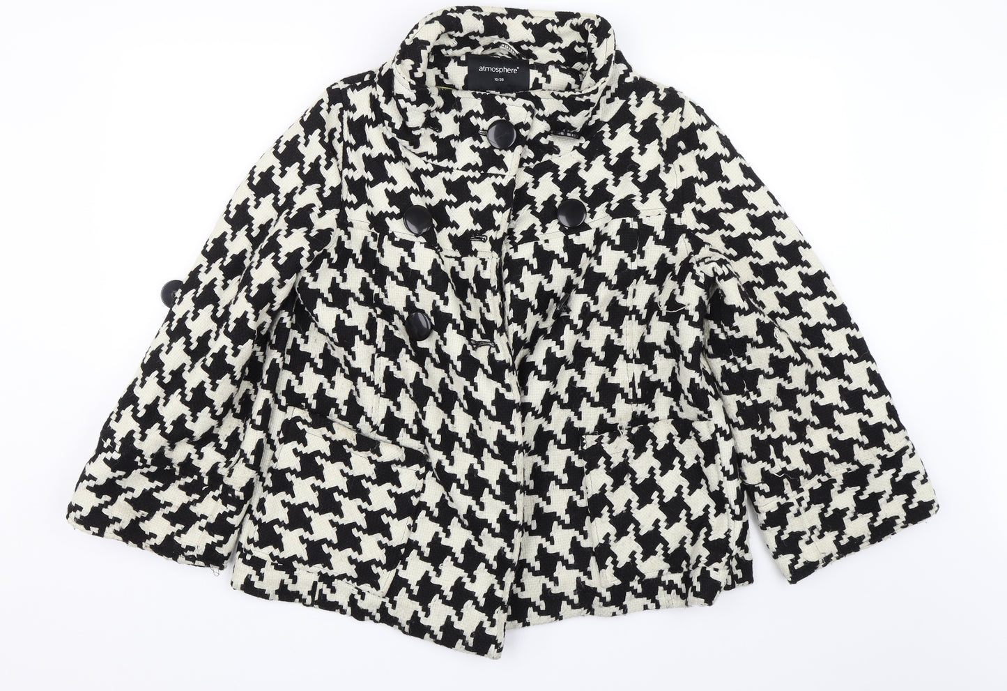 Atmosphere Womens White Houndstooth  Jacket Coat Size 10