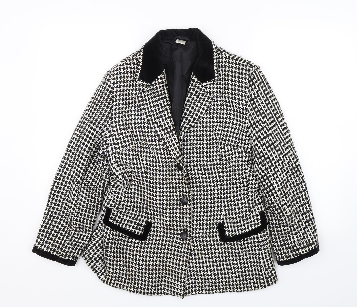 Preworn Womens Black Houndstooth  Jacket Suit Jacket Size 14