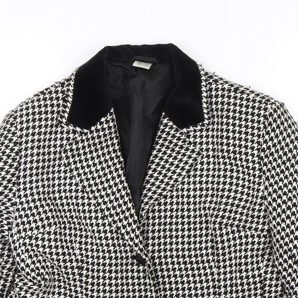 Preworn Womens Black Houndstooth  Jacket Suit Jacket Size 14