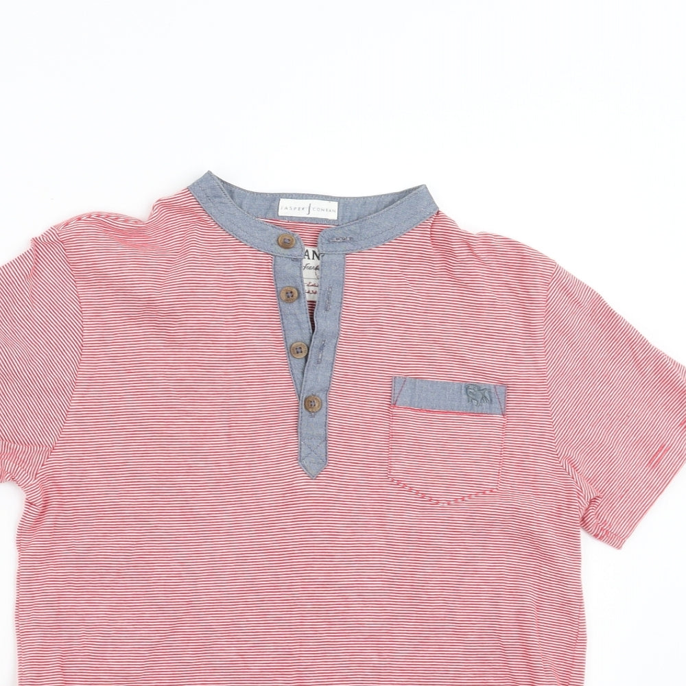 Jasper Conran Boys Red Striped  Basic T-Shirt Size 9-10 Years