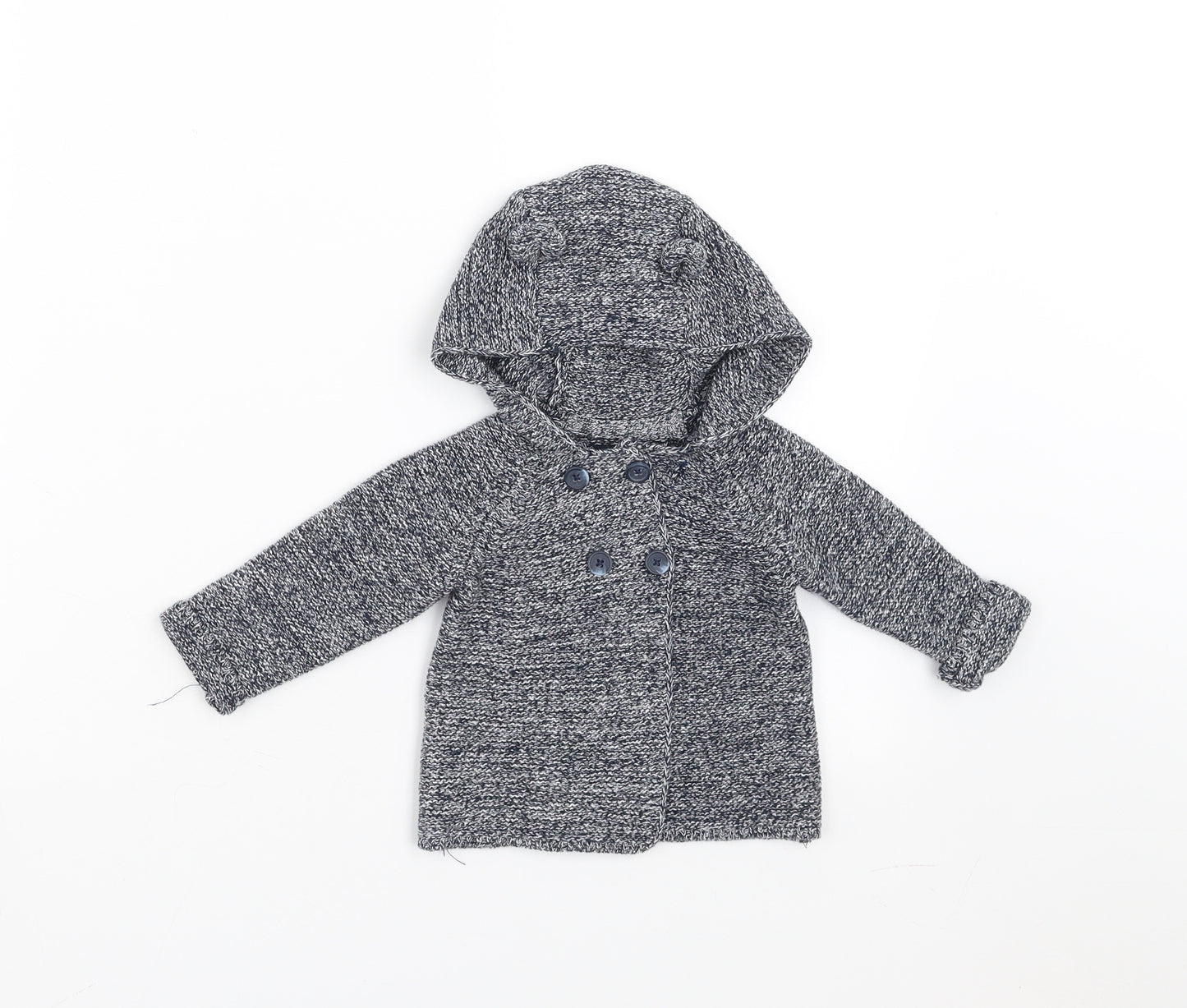 Primark Baby Blue  Knit Cardigan Jumper Size 0-3 Months  - Ears on hood