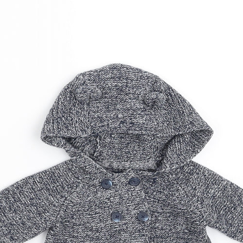 Primark Baby Blue  Knit Cardigan Jumper Size 0-3 Months  - Ears on hood