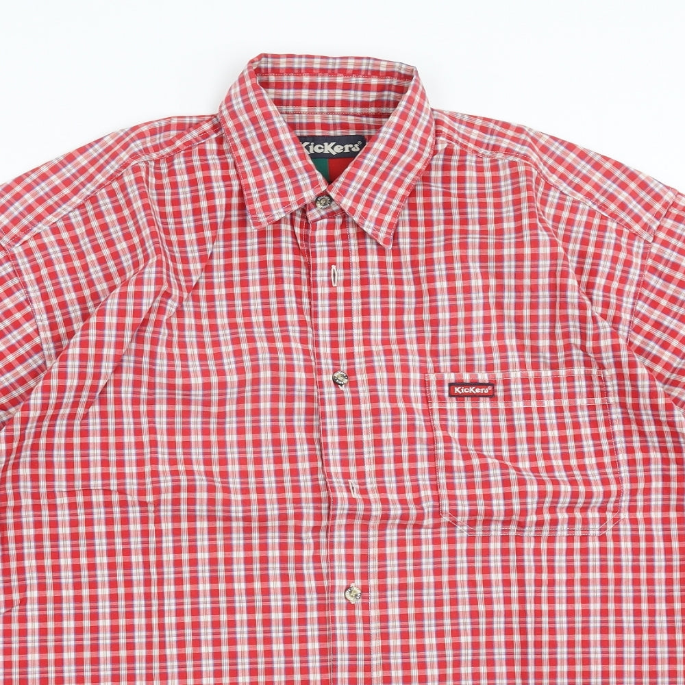Kickers Mens Red Plaid   Button-Up Size S