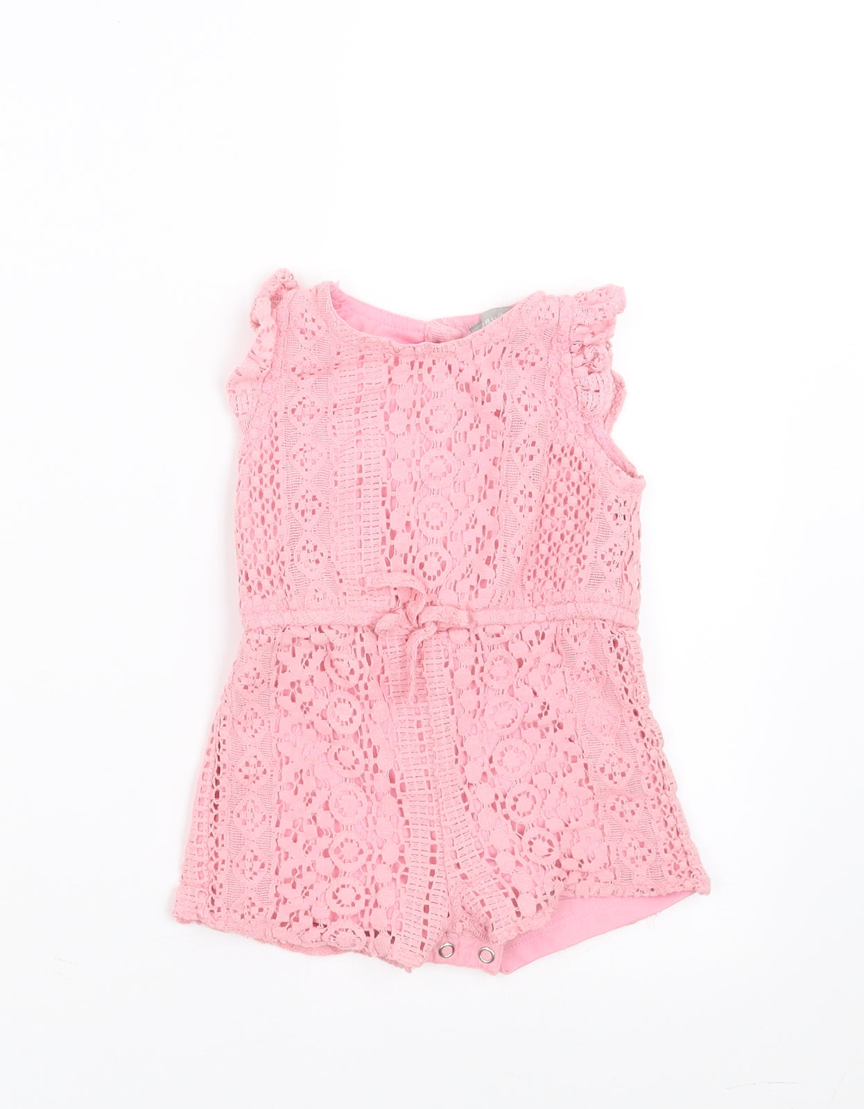 Primark Girls Pink Geometric  Jumpsuit Outfit/Set Size 9-12 Months  - crochet detail, playsuit