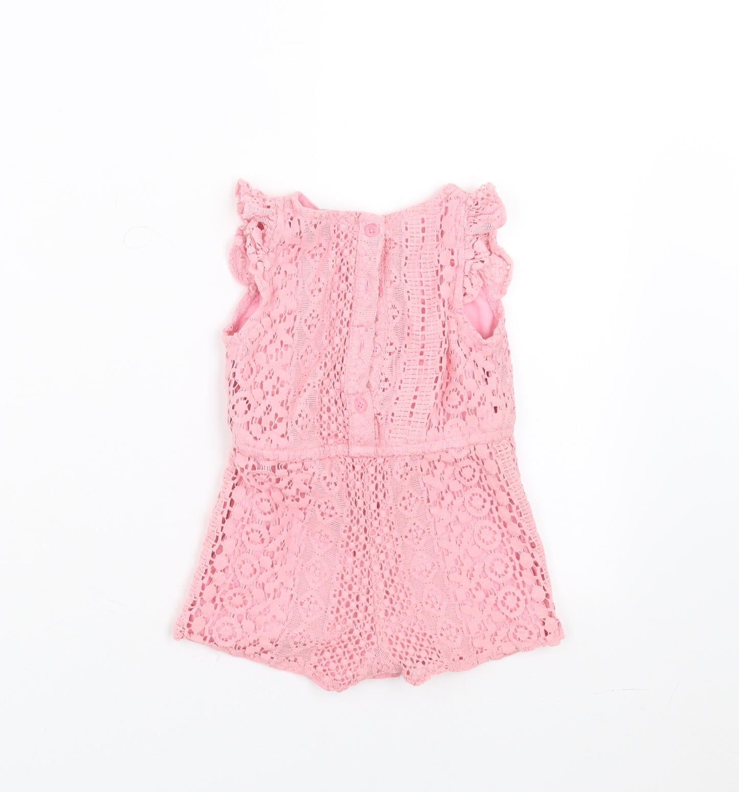 Primark Girls Pink Geometric  Jumpsuit Outfit/Set Size 9-12 Months  - crochet detail, playsuit