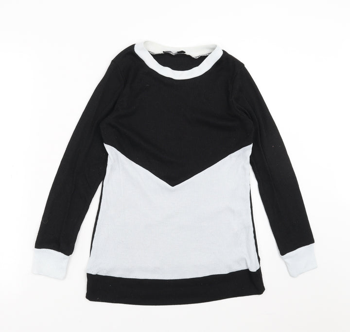 Boohoo Womens Black Geometric Basic T-Shirt Size 8