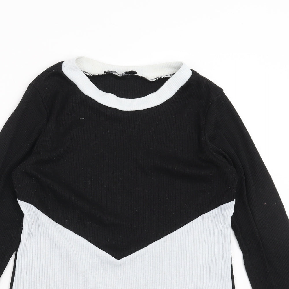 Boohoo Womens Black Geometric  Basic T-Shirt Size 8