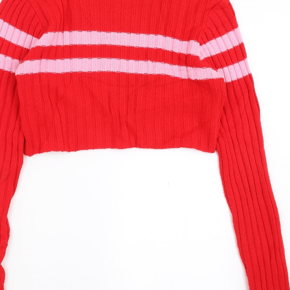 PRETTYLITTLETHING Womens Red Striped Knit Pullover Jumper Size 10  - cropped