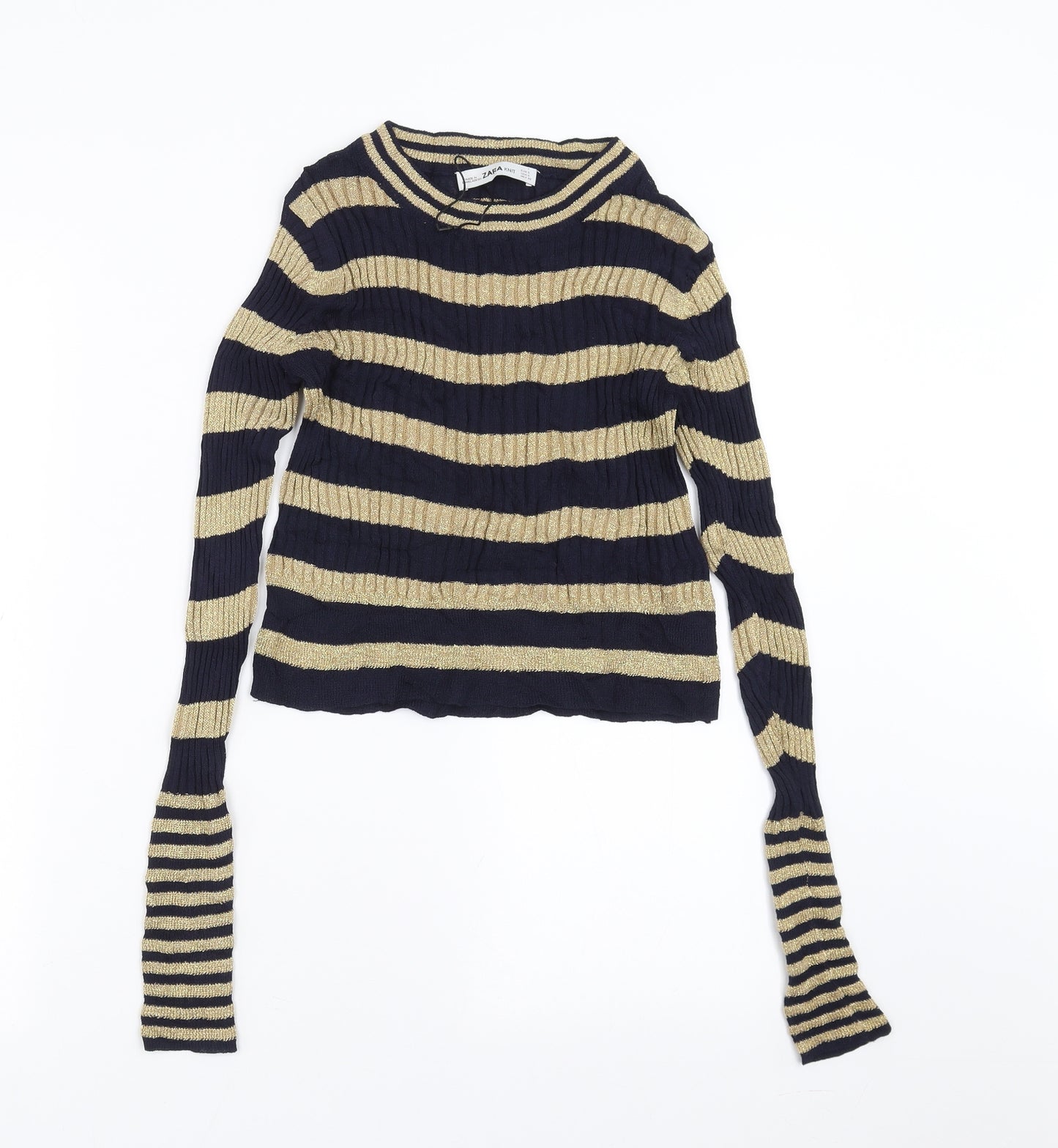 Zara Knit Womens Blue Striped  Pullover Jumper Size S