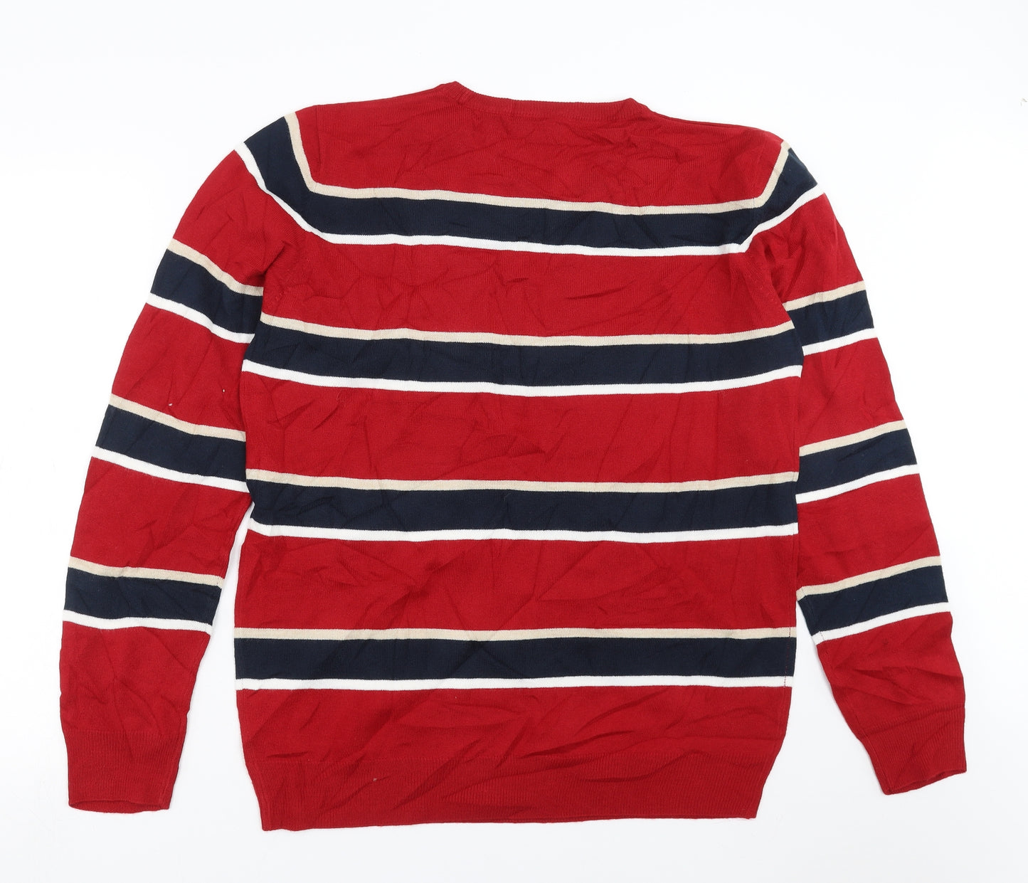 Primark Mens Red Striped Knit Pullover Jumper Size L