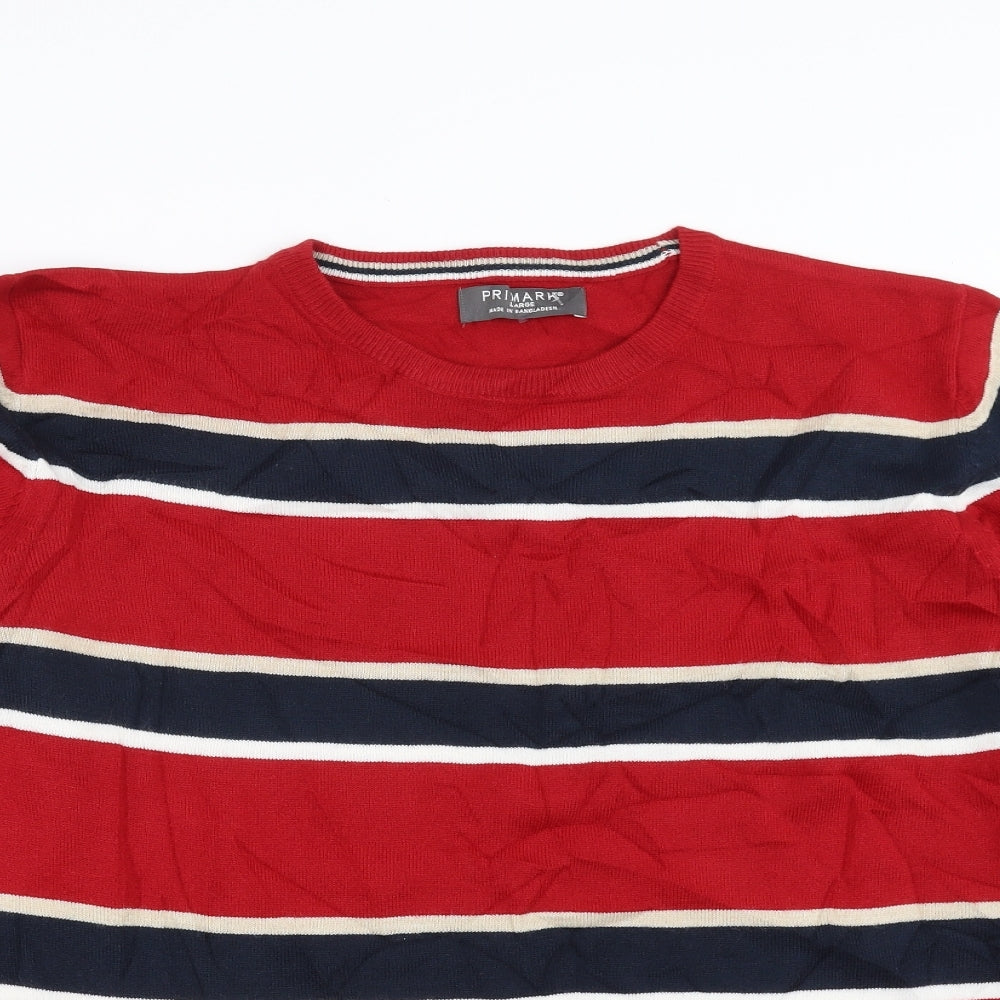 Primark Mens Red Striped Knit Pullover Jumper Size L