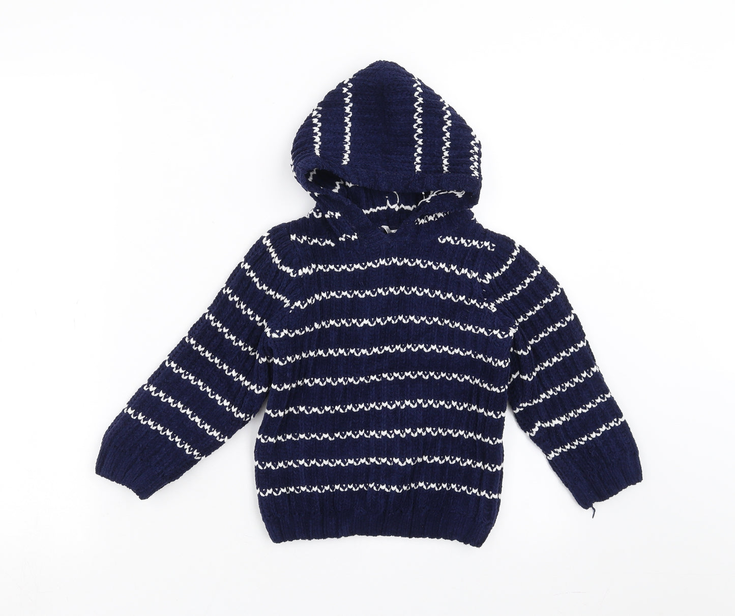 M&Co Boys Blue Striped  Pullover Hoodie Size 2-3 Years
