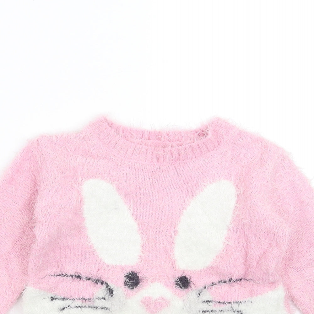 Matalan Girls Pink   Pullover Jumper Size 2-3 Years  - rabbit, fluffy