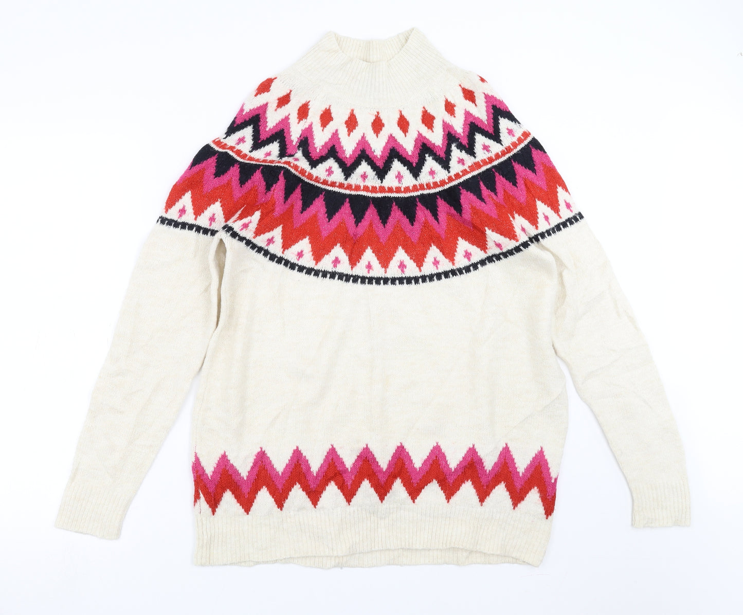 F&F Womens Beige Geometric Knit Pullover Jumper Size 12