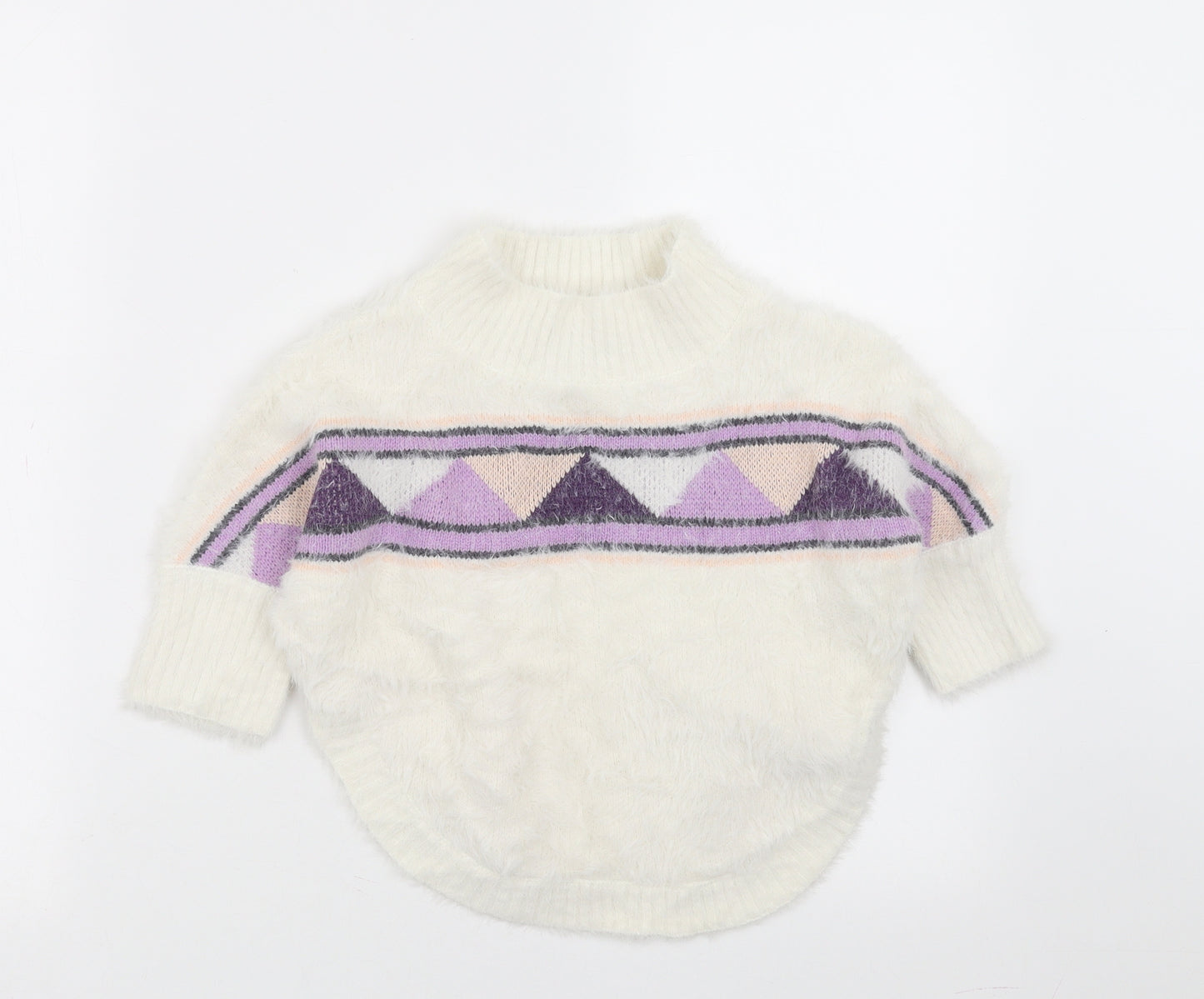 Hullabaloo Womens White Geometric  Pullover Jumper Size S