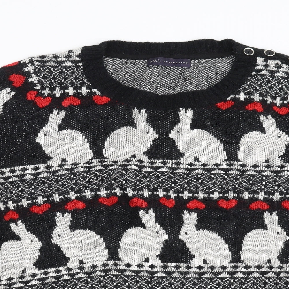 Marks and Spencer Womens Black Geometric Knit Pullover Jumper Size 16  - Rabbit