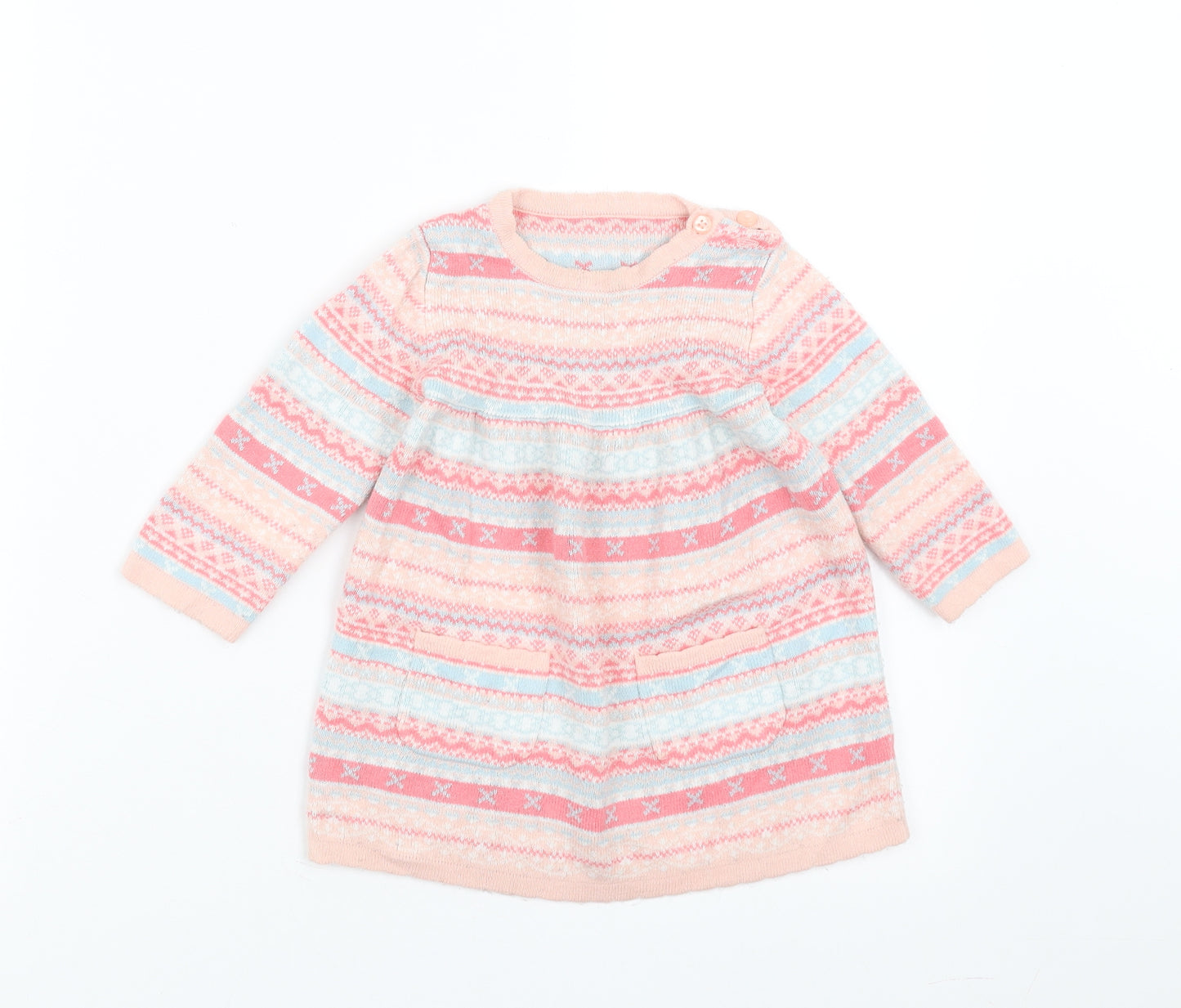 George Girls Pink Geometric Knit Jumper Dress  Size 9-12 Months