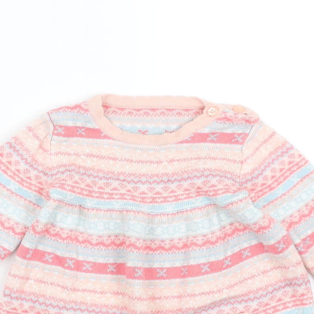 George Girls Pink Geometric Knit Jumper Dress  Size 9-12 Months
