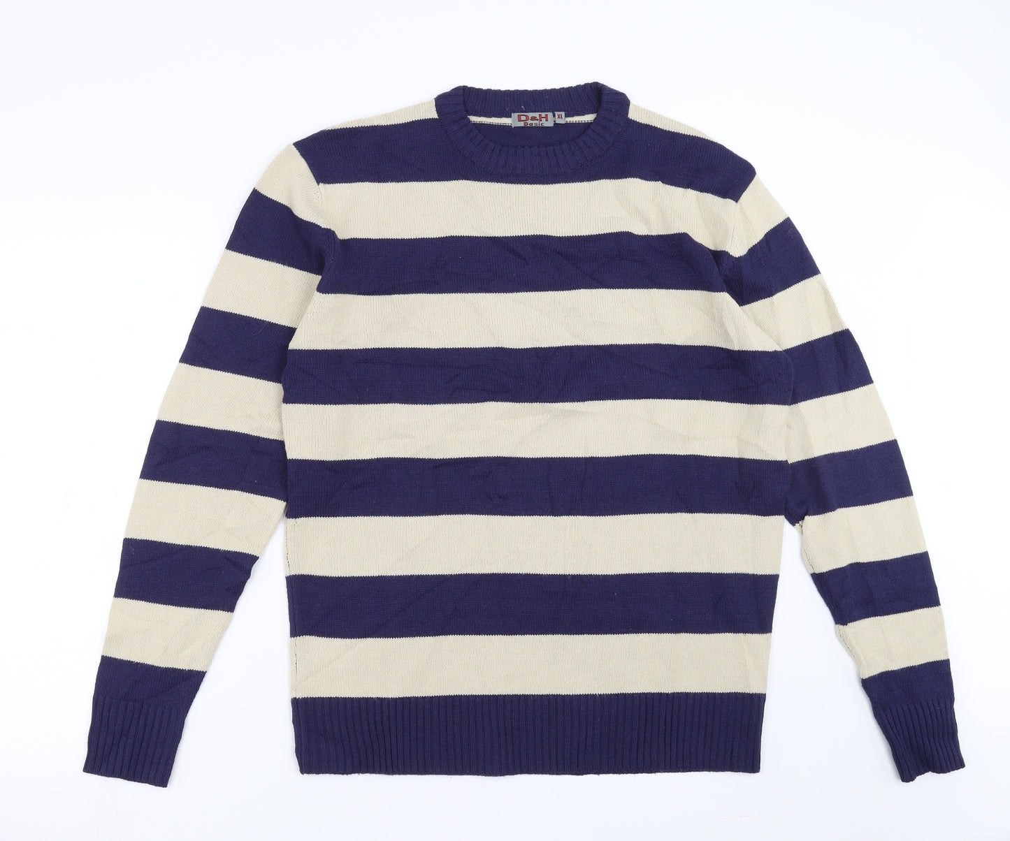 d&h clothing Mens Blue Striped  Pullover Jumper Size XL