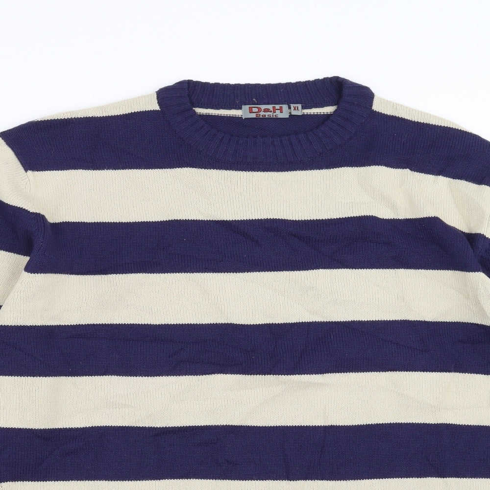 d&h clothing Mens Blue Striped  Pullover Jumper Size XL