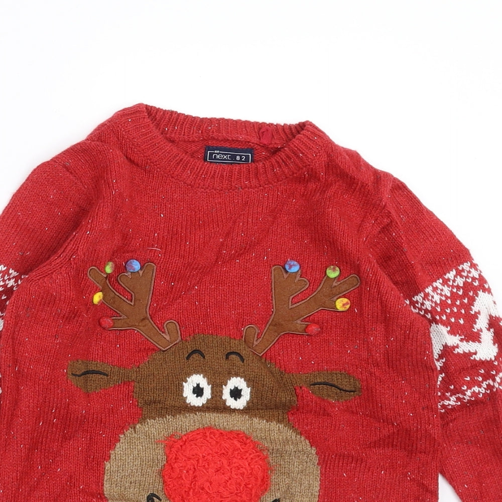 NEXT Boys Red  Knit Pullover Jumper Size 5 Years  - Reindeer Christmas