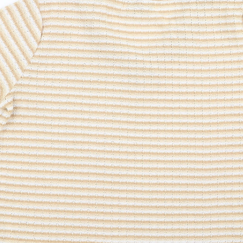Reflect Collection Womens Beige Striped  Basic T-Shirt Size S