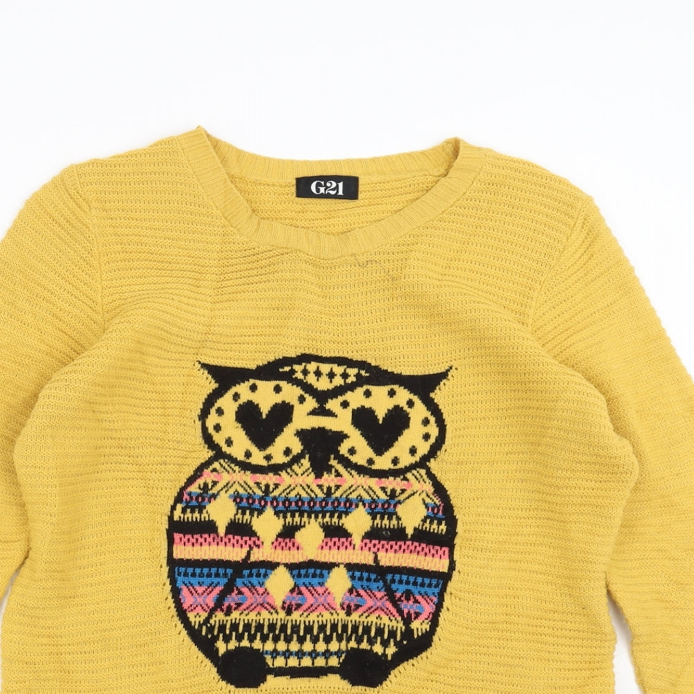George Womens Yellow  Knit Pullover Jumper Size 12  - owl