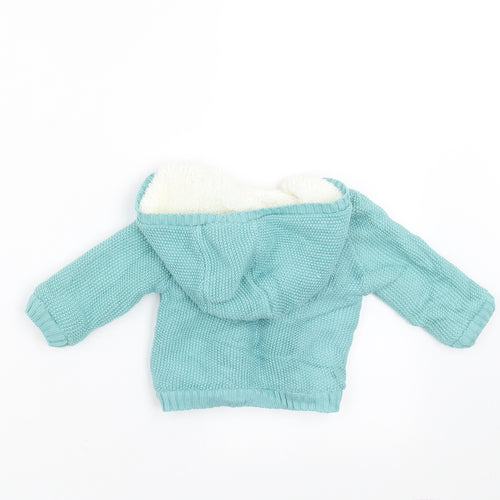 John Lewis Baby Green   Cardigan Jumper Size 3-6 Months  - hooded fleece lined