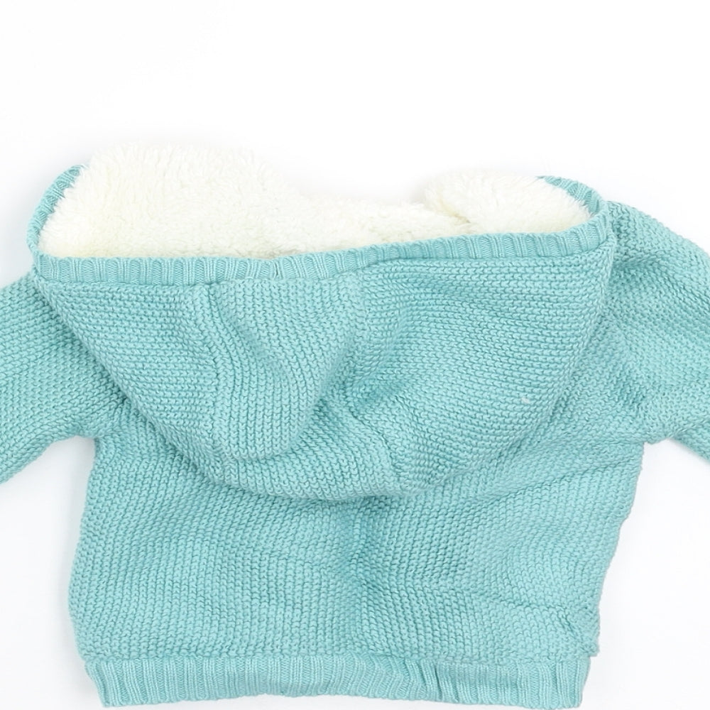 John Lewis Baby Green   Cardigan Jumper Size 3-6 Months  - hooded fleece lined