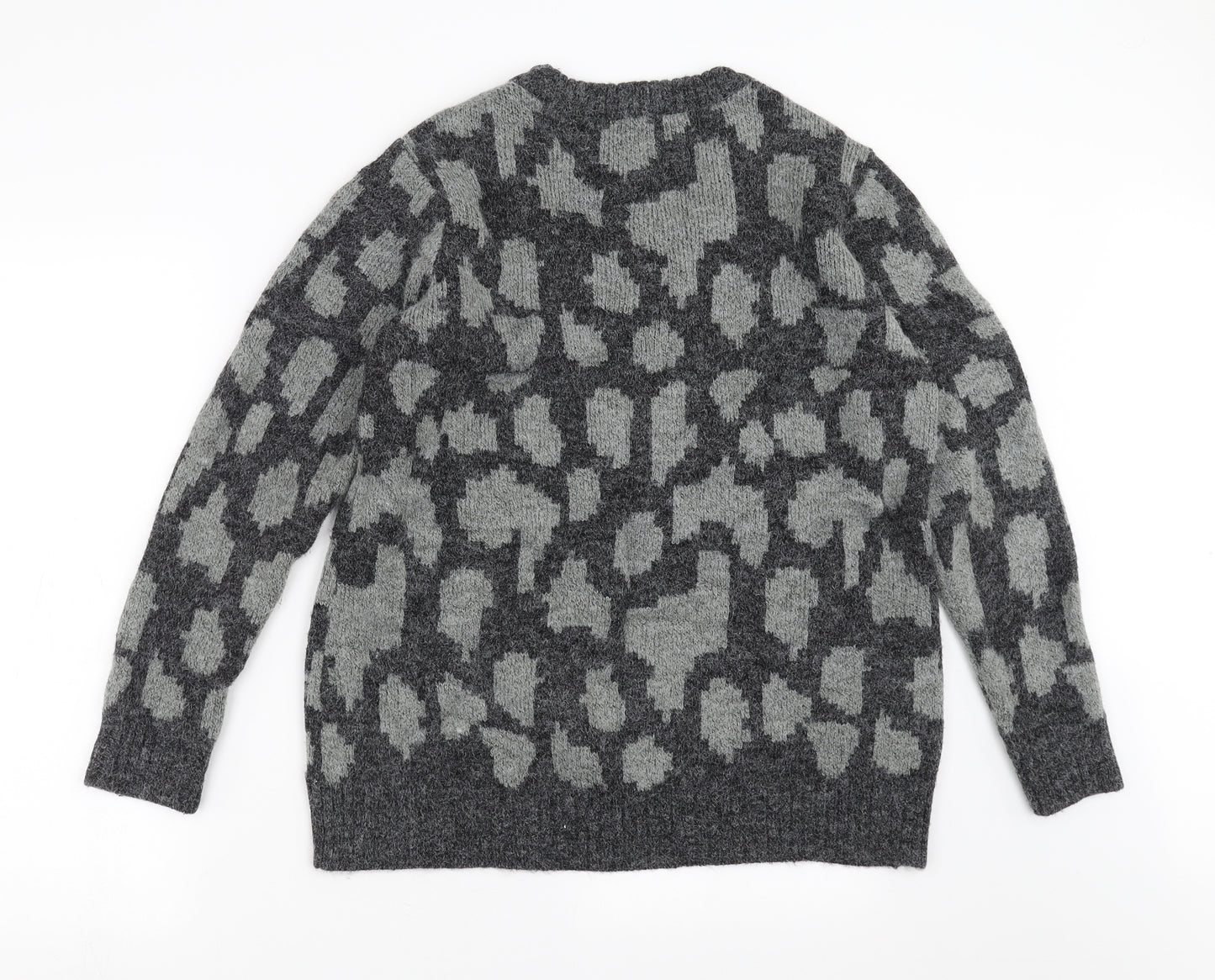 Saint Tropez Womens Grey Geometric Knit Pullover Jumper Size S