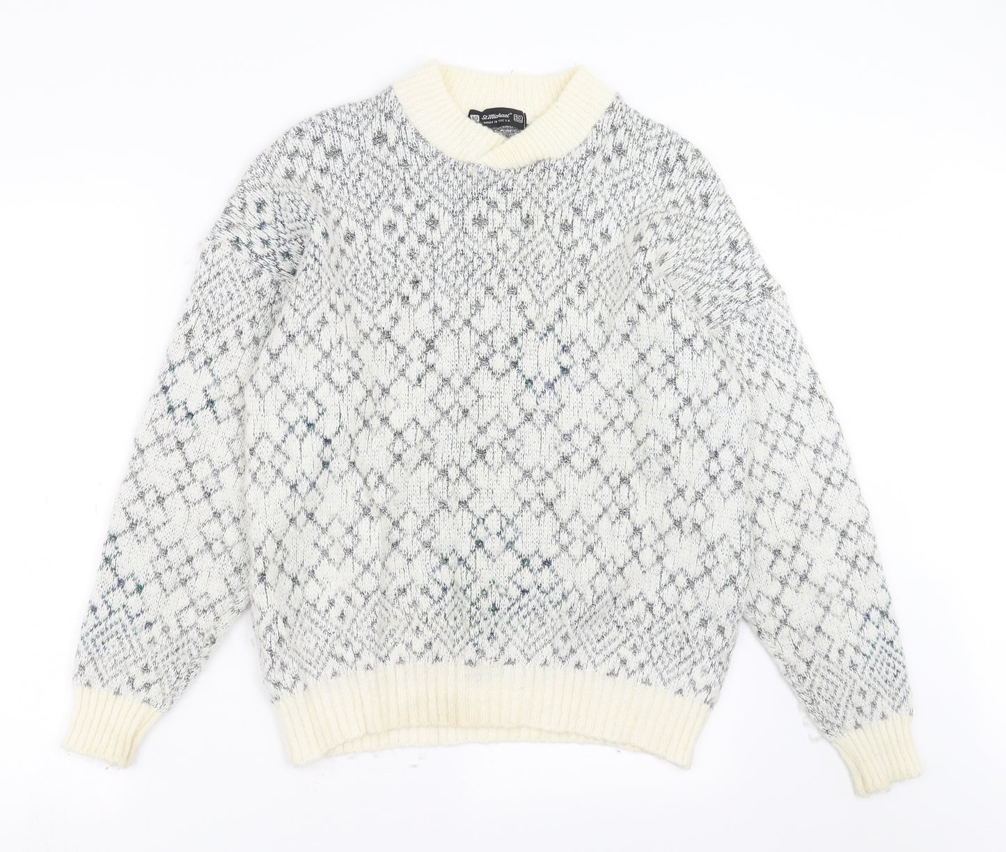 st michael Mens Grey Geometric Knit Pullover Jumper Size L