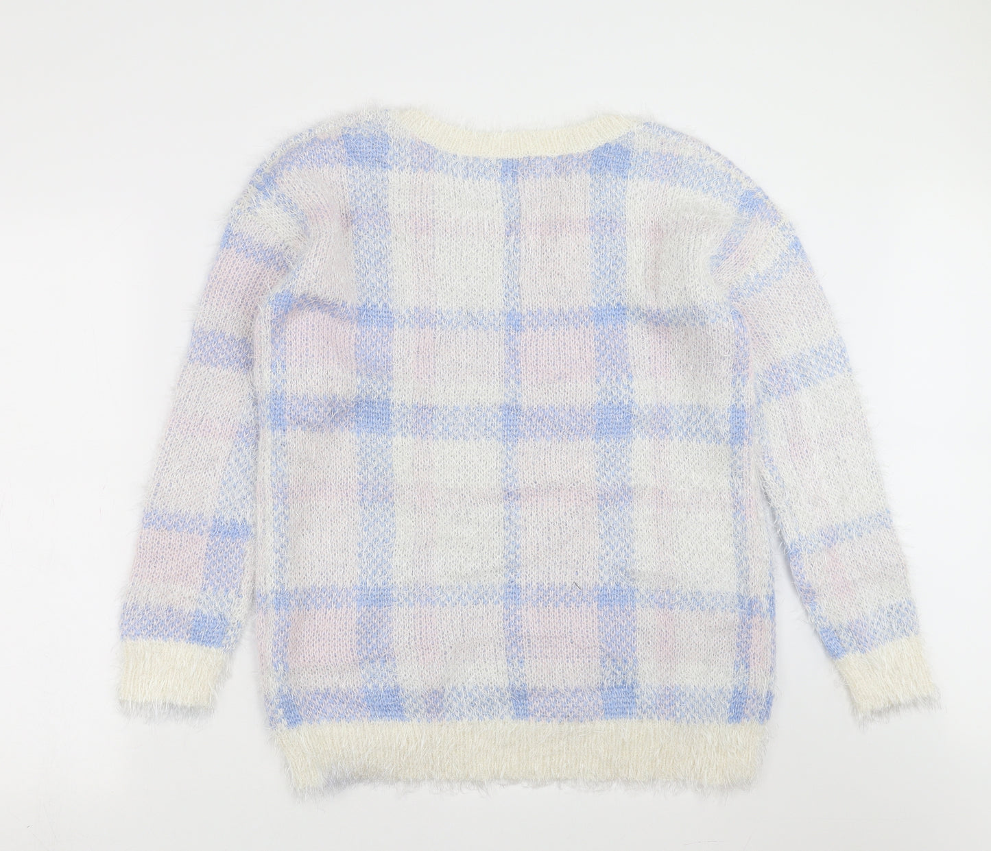 F&F Womens Blue Check Knit Pullover Jumper Size 12  - fluffy