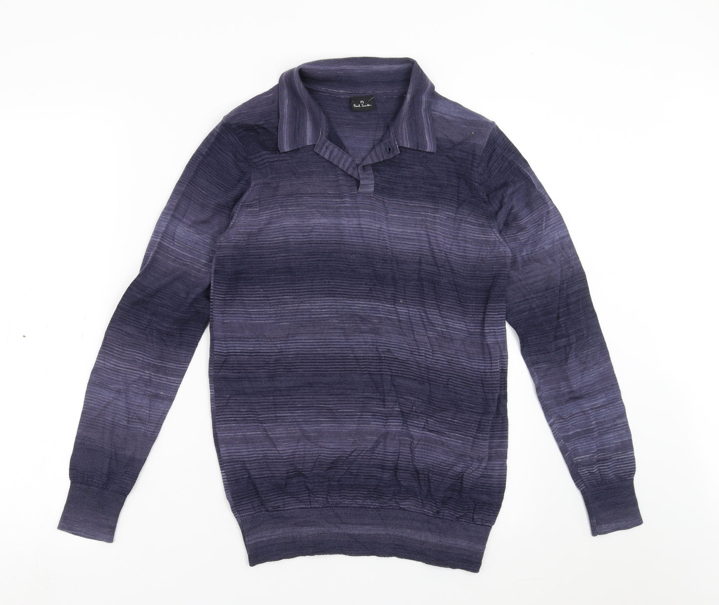 Paul Smith Mens Blue Striped Knit  Polo Size S