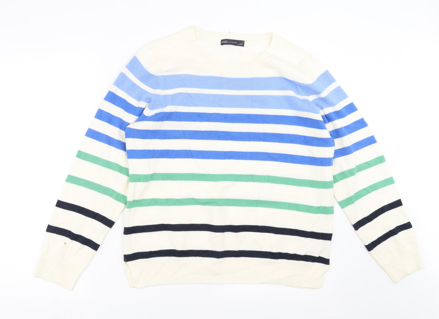 Marks and Spencer Womens Ivory Striped Knit Pullover Jumper Size 16